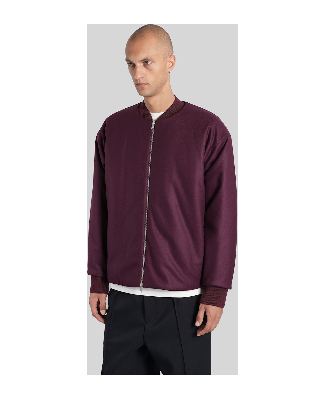 Jil Sander Bomber Jacket In Bordeaux Wool - bordeaux