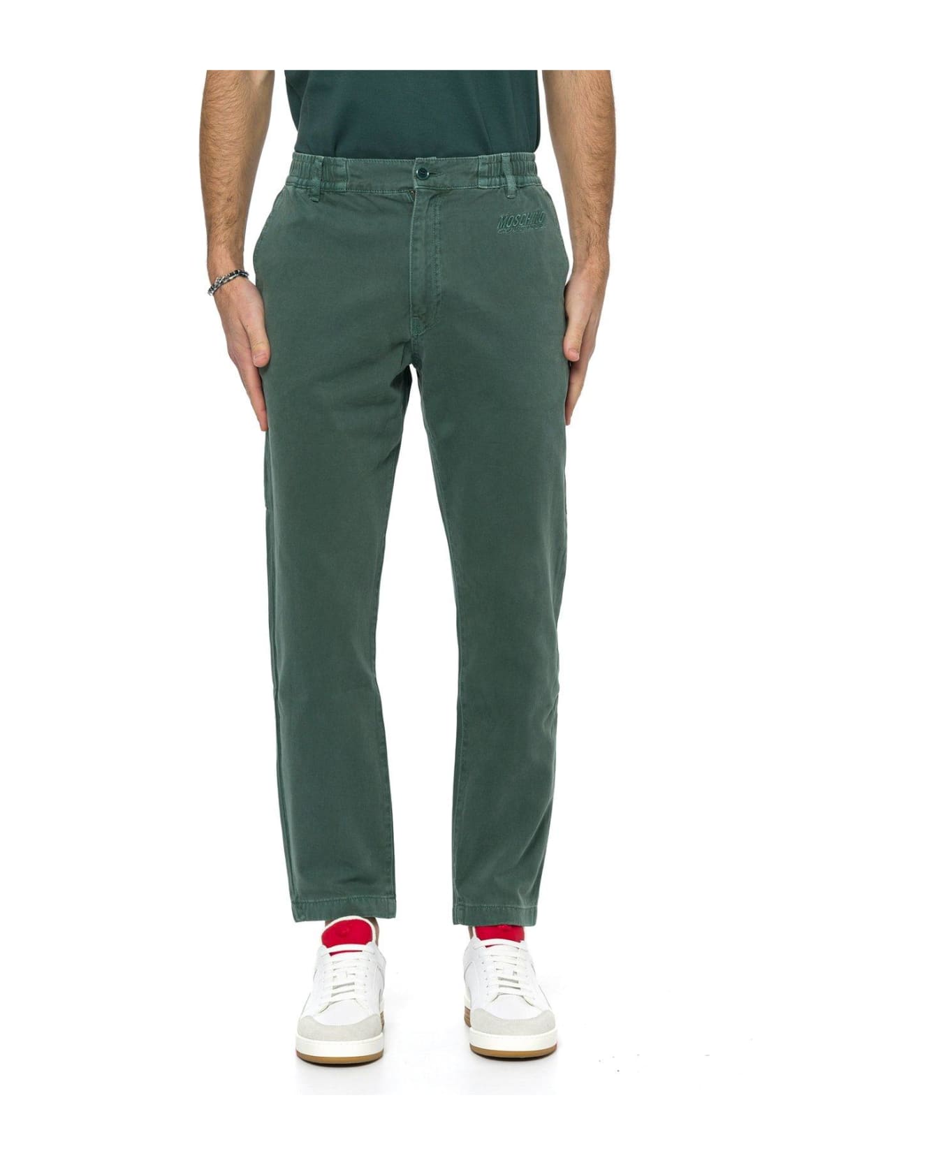 Moschino Log Embroidered Tapered Slim-fit Jeans - Verde