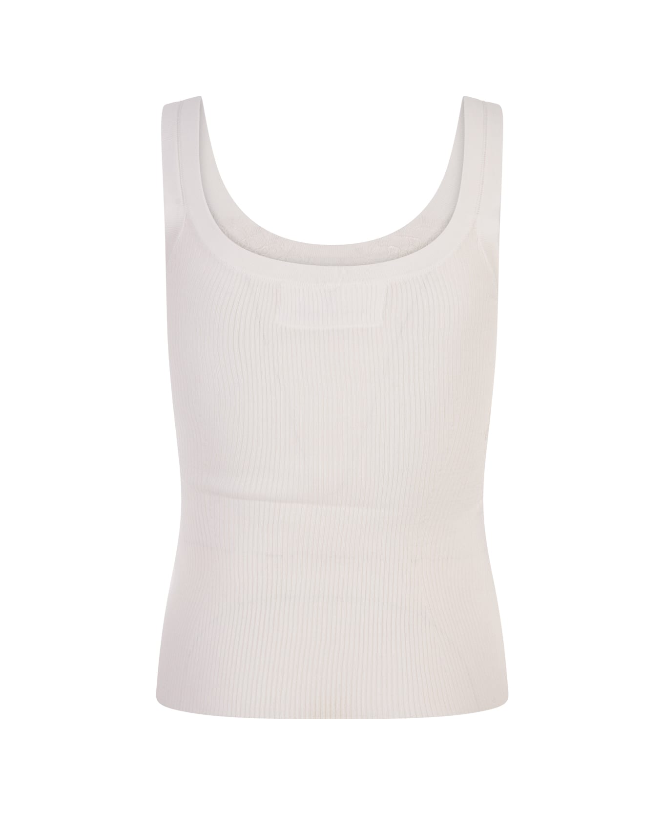 Ermanno Scervino White Ribbed Tank Top With Lace - Bianco タンクトップ