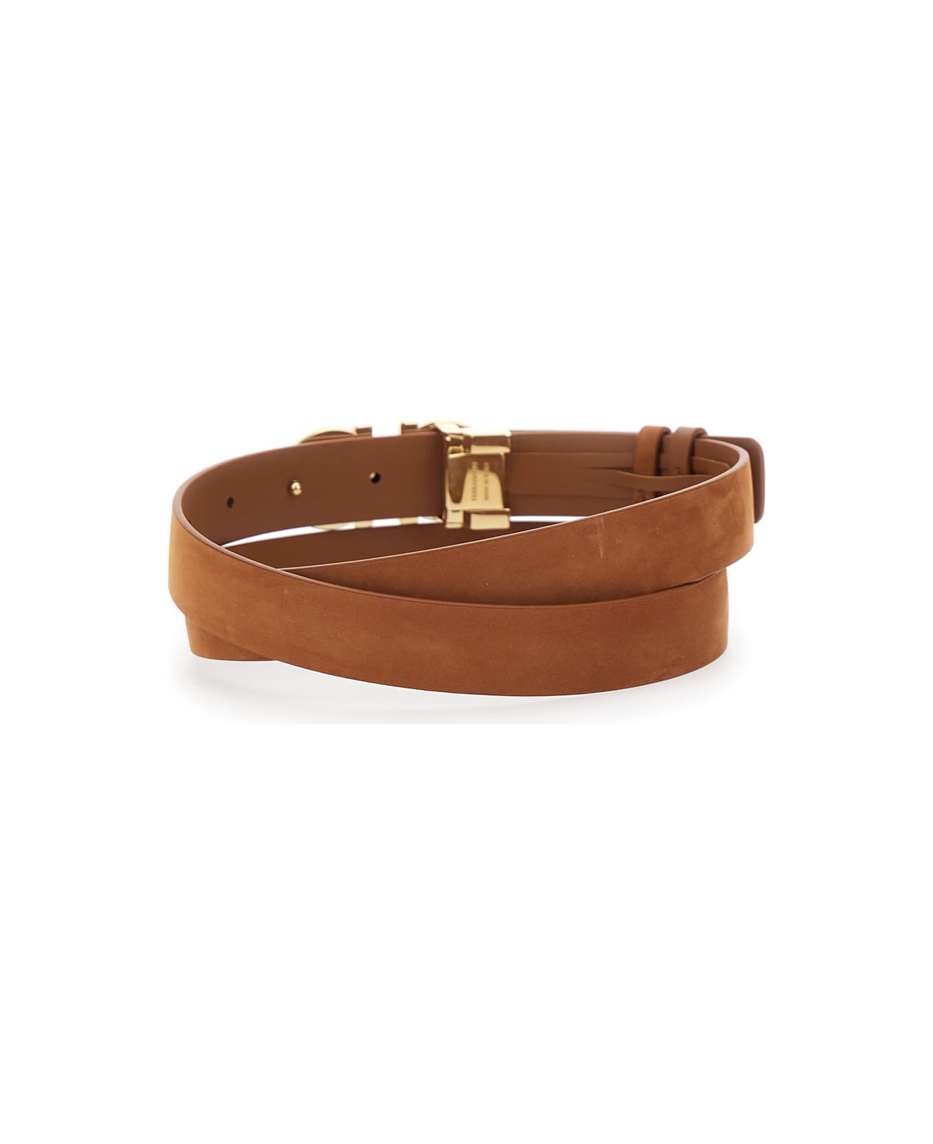 Ferragamo Brown Belt With Gancini Buckle In Suede Woman - Brown