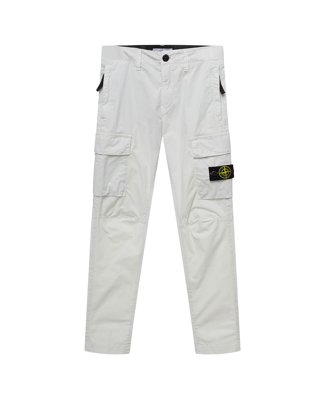 Stone Island Junior Grey Cargo Pants With Logo Patch And Pockets In Stretch Cotton Boy - Grey