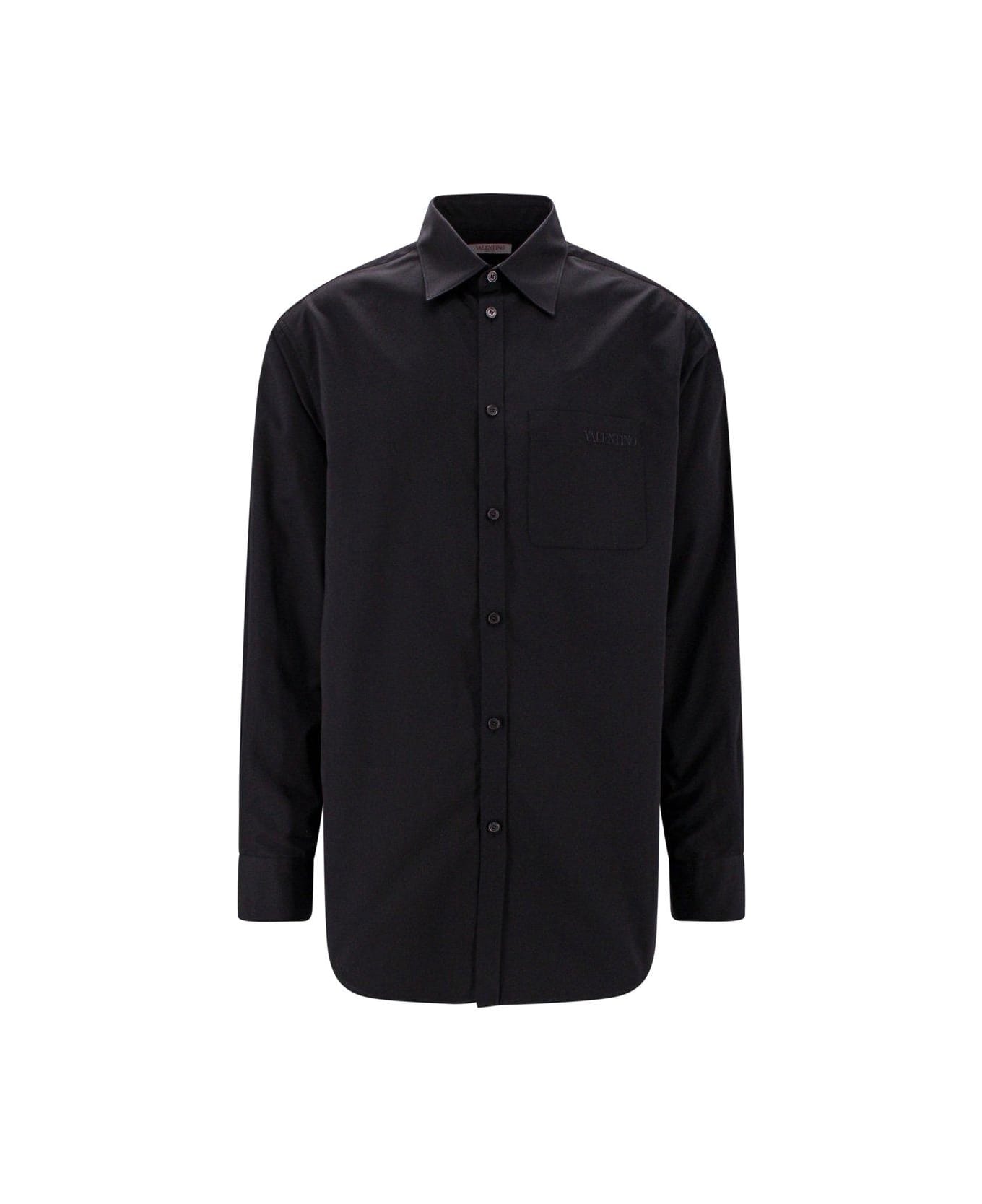 Valentino Logo Embroidered Long-sleeved Shirt - Black シャツ