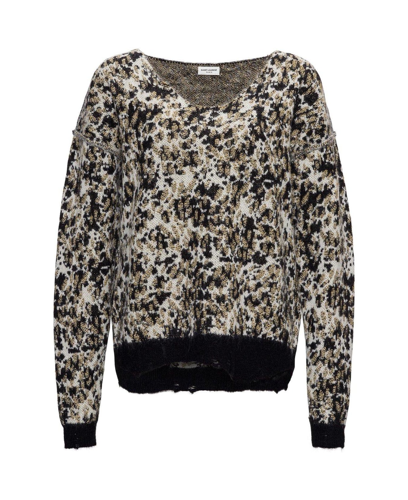 Saint Laurent Leopard Print Knit Sweater - BLACK ニットウェア