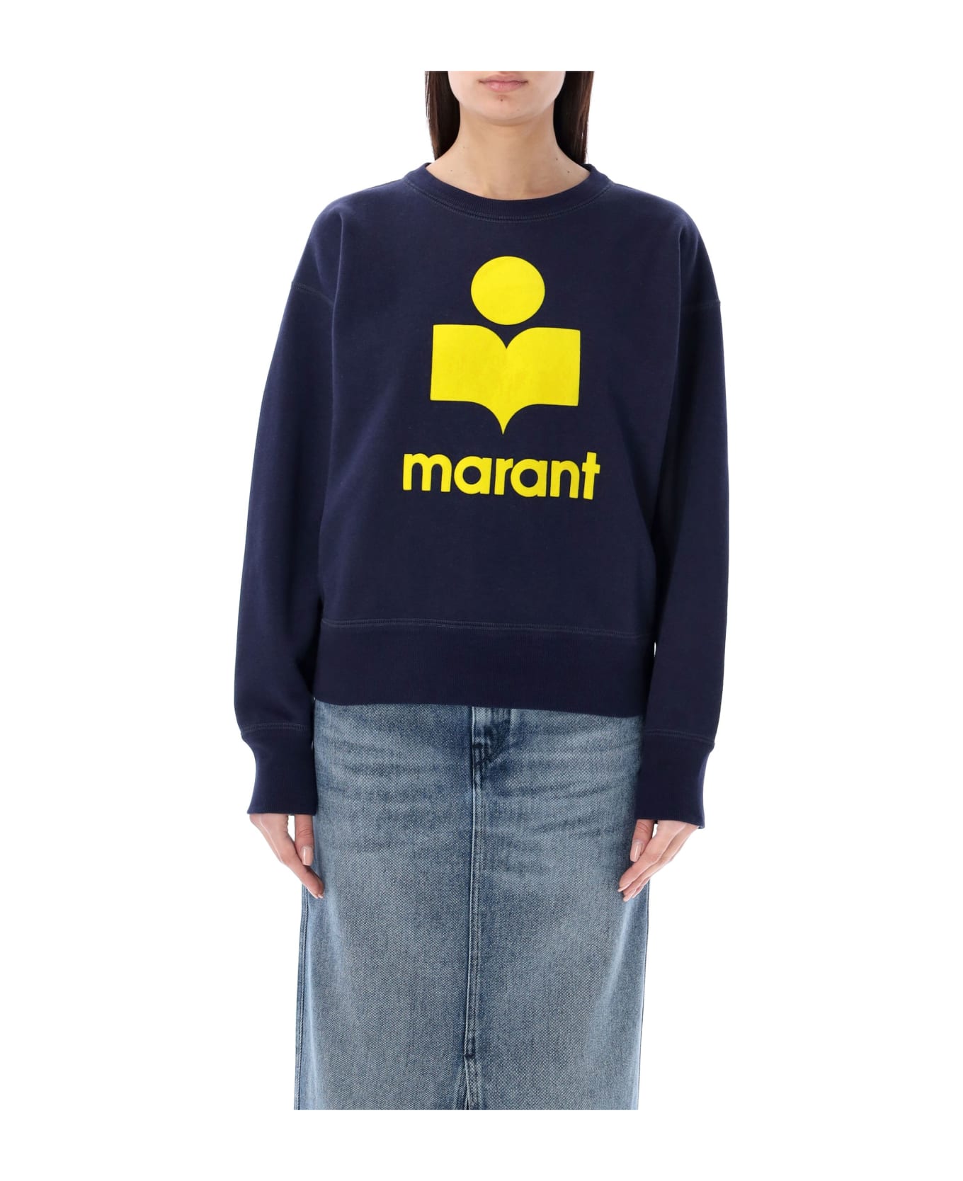 Marant Étoile Logo Printed Crewneck Sweatshirt - Navy/yellow フリース