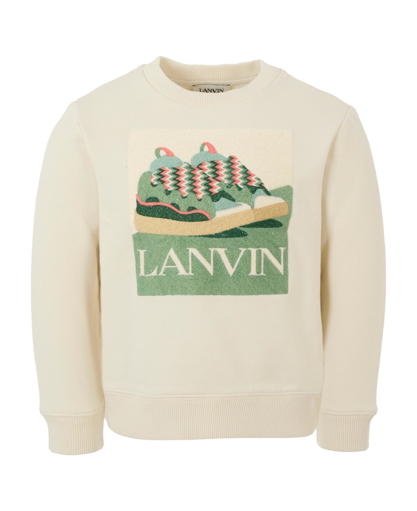 Lanvin Ivory Sweatshirt For Boy With Sneakers Print - Ivory