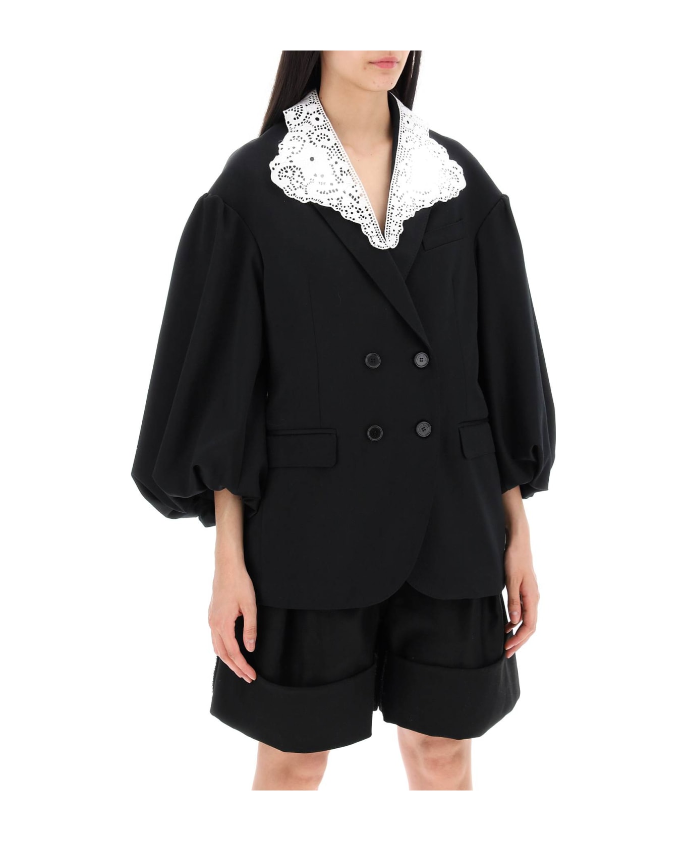 Simone Rocha 'oversized Blazer With Lace - BLACK WHITE (Black)