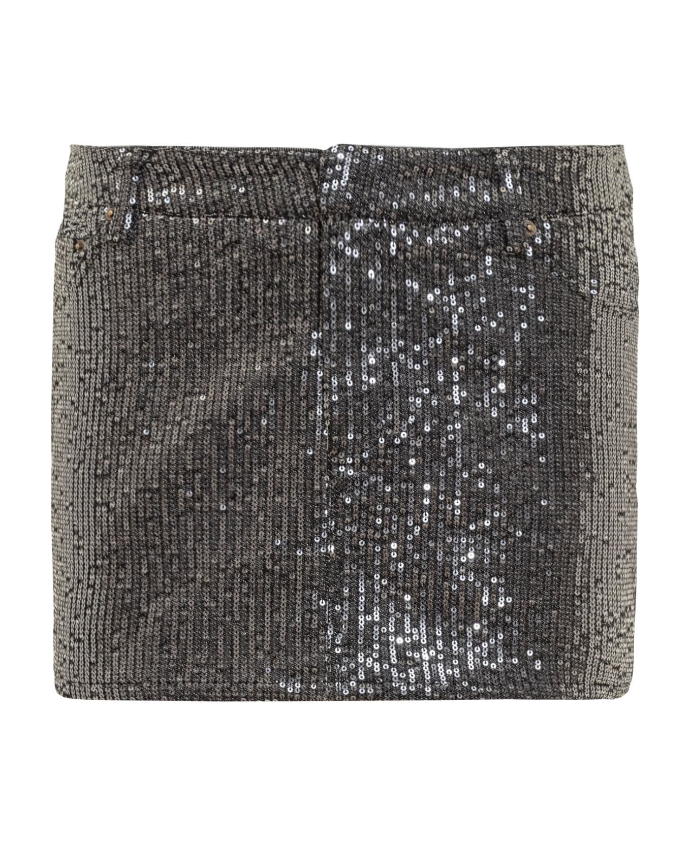 Rotate by Birger Christensen Black Mini-skirt With All-over Paillettes And Logo Patch In Cotton Woman - BLACK