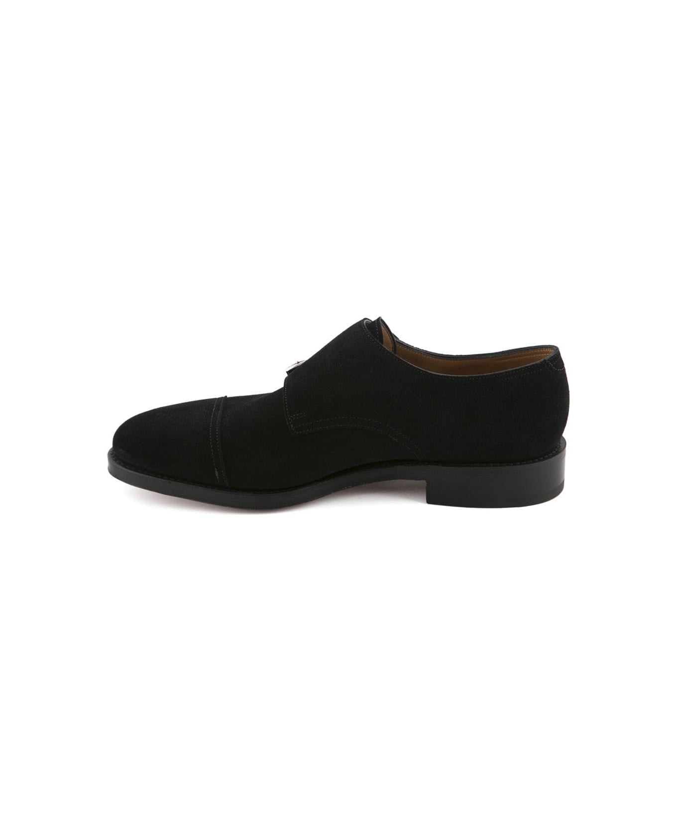 John Lobb William Black Suede Monk Strap Shoe - Nero