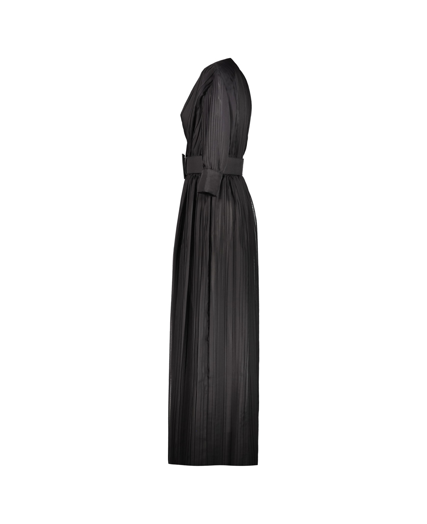 Rochas Pleated Long Dress In Chiffon - Black ワンピース＆ドレス