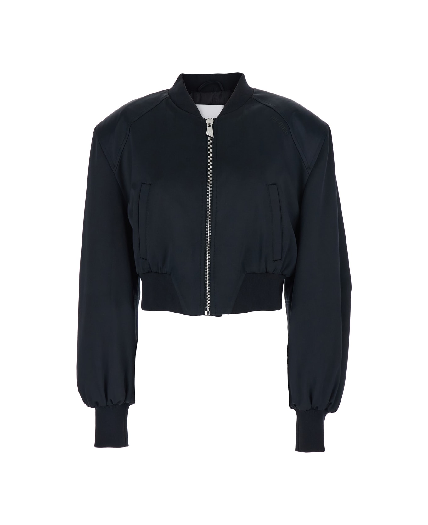 The Attico Black Cropped Bomber Jacket With Tonal Logo Lettering Embroidery On The Front In Viscose Woman - Black