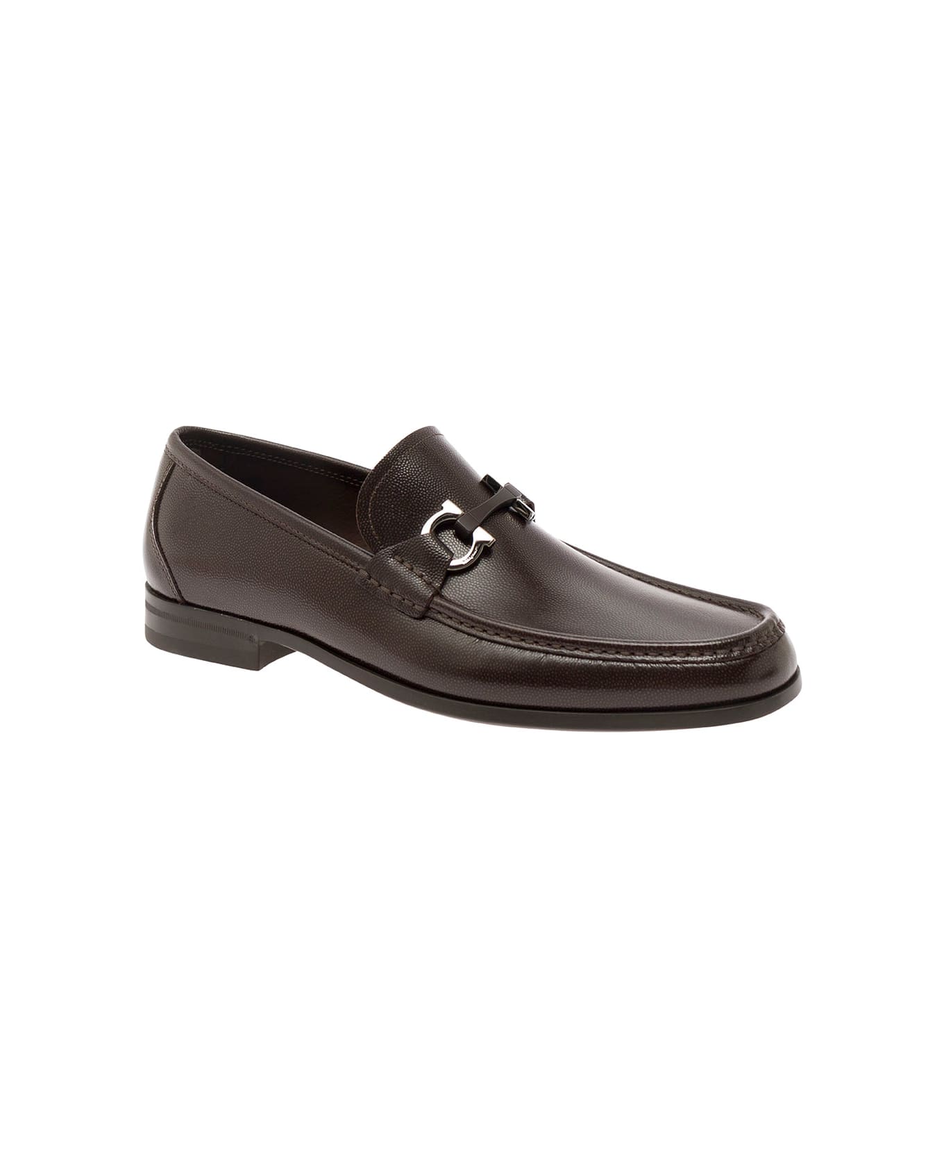 Ferragamo Brown Loafers Wih Gancini Detail In Leather Man - Brown ローファー＆デッキシューズ