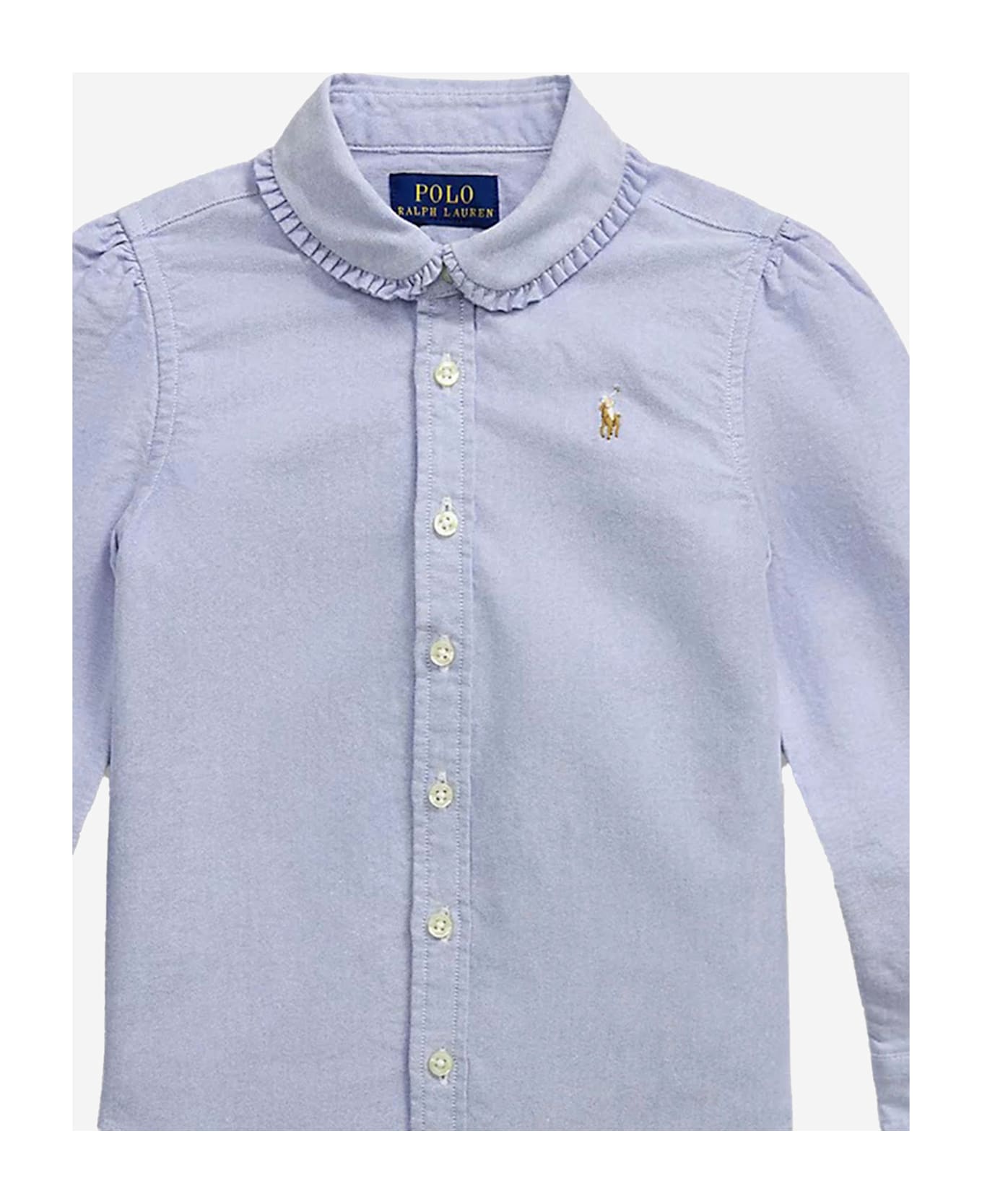 Polo Ralph Lauren Cotton Shirt With Ruffle - Clear Blue