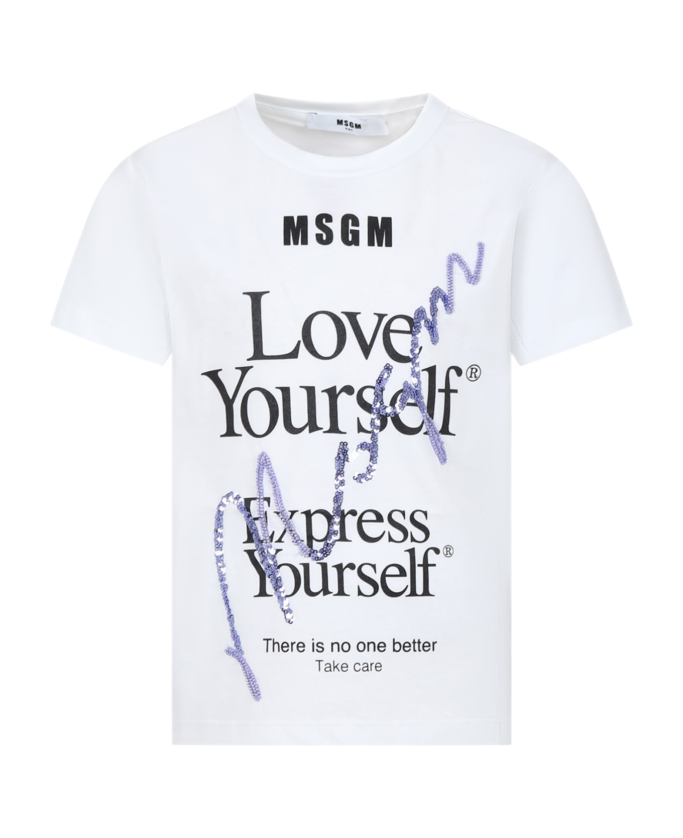 MSGM White T-shirt For Girl With Logo - White Tシャツ＆ポロシャツ