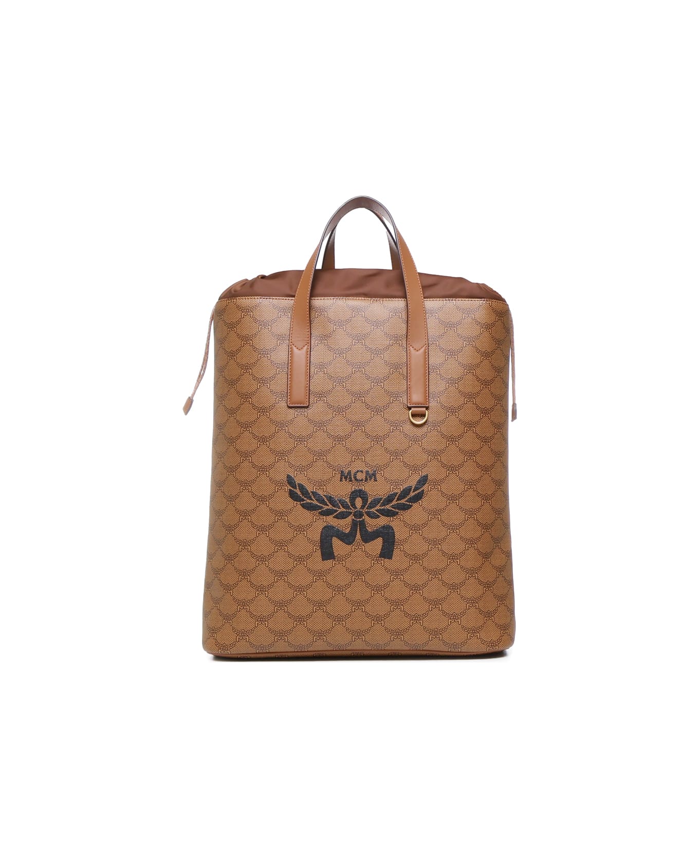 MCM Himmel Lauretos Backpack With Drawstring Closure And Natural Nappa Leather Finishes - Brown