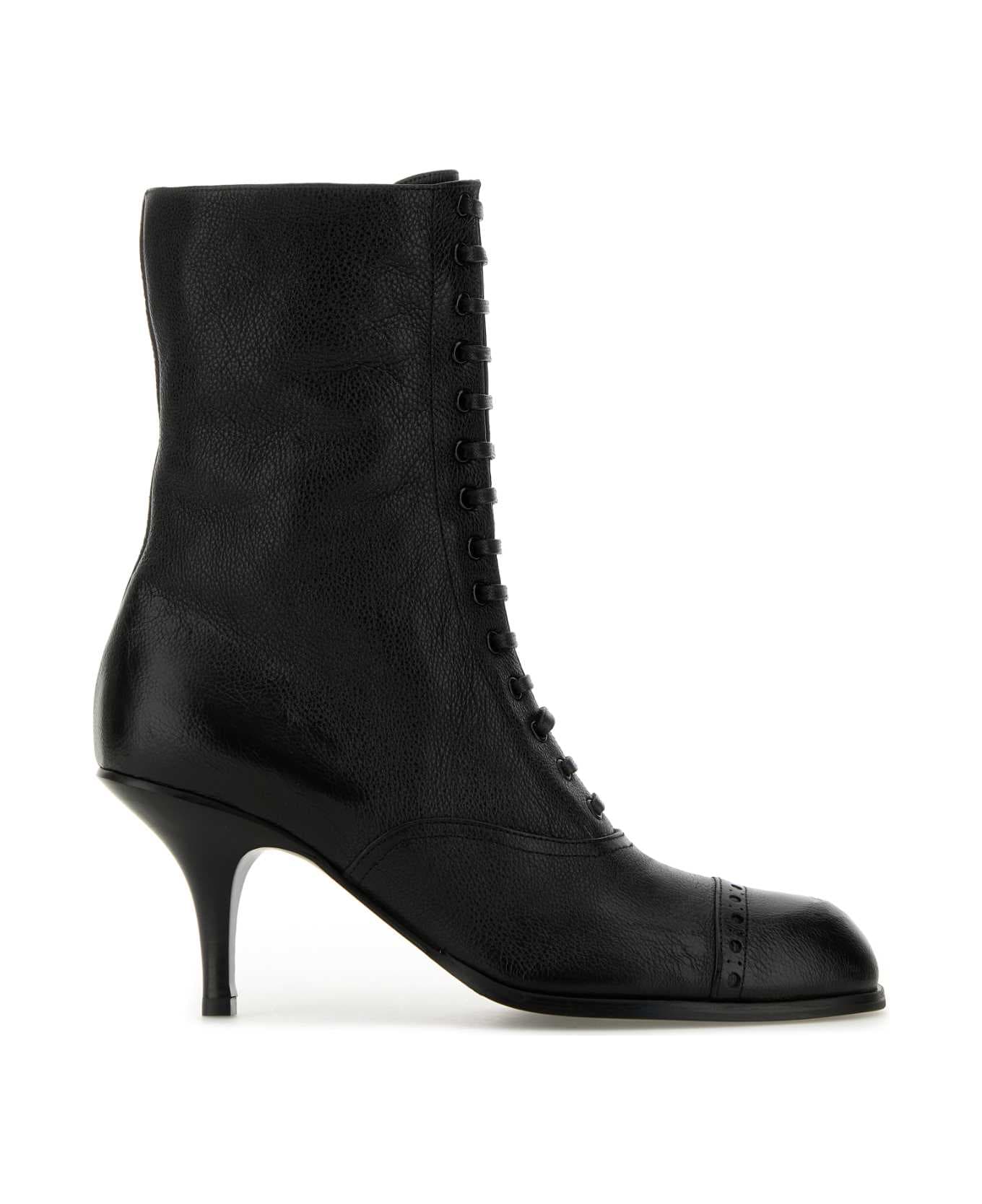 Miu Miu Black Leather Ankle Boots - NERO