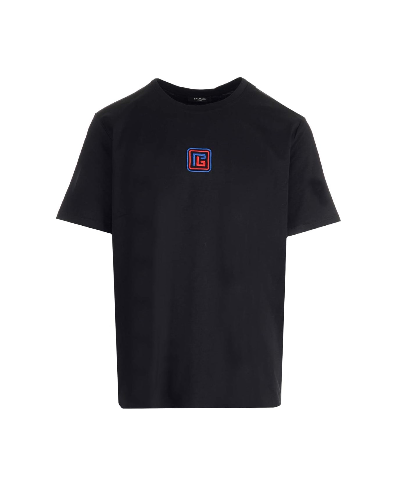 Balmain T-shirt With Front Logo Embroidery - Ejj Noir Bleu Moyen Rouge Vif