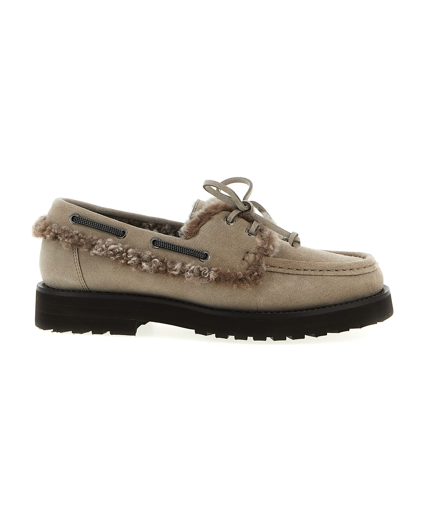 Brunello Cucinelli 
precious Insert
 Boat Shoe - Gray