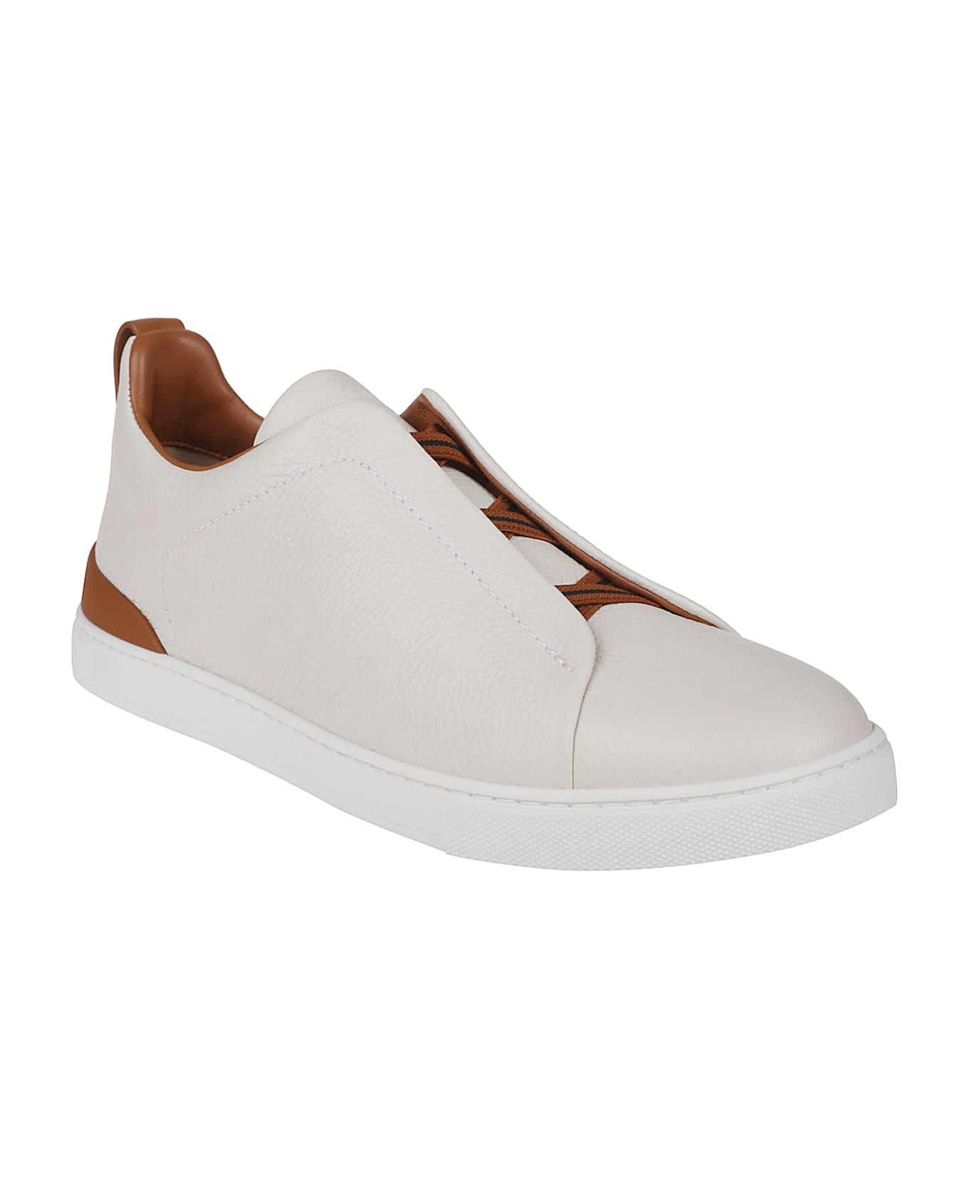 Zegna Triple Stitch Low Top Sneakers - Spa Crema