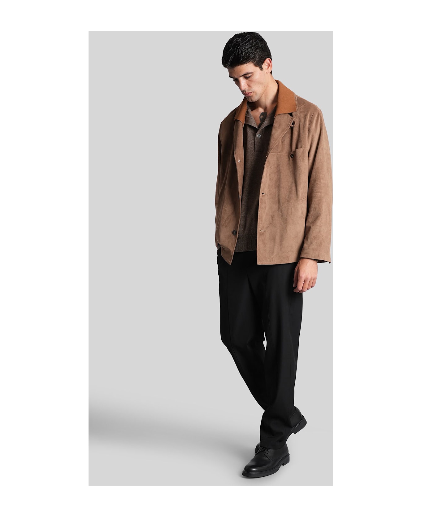Emporio Armani Leather Jacket In Camel Polyester - Camel