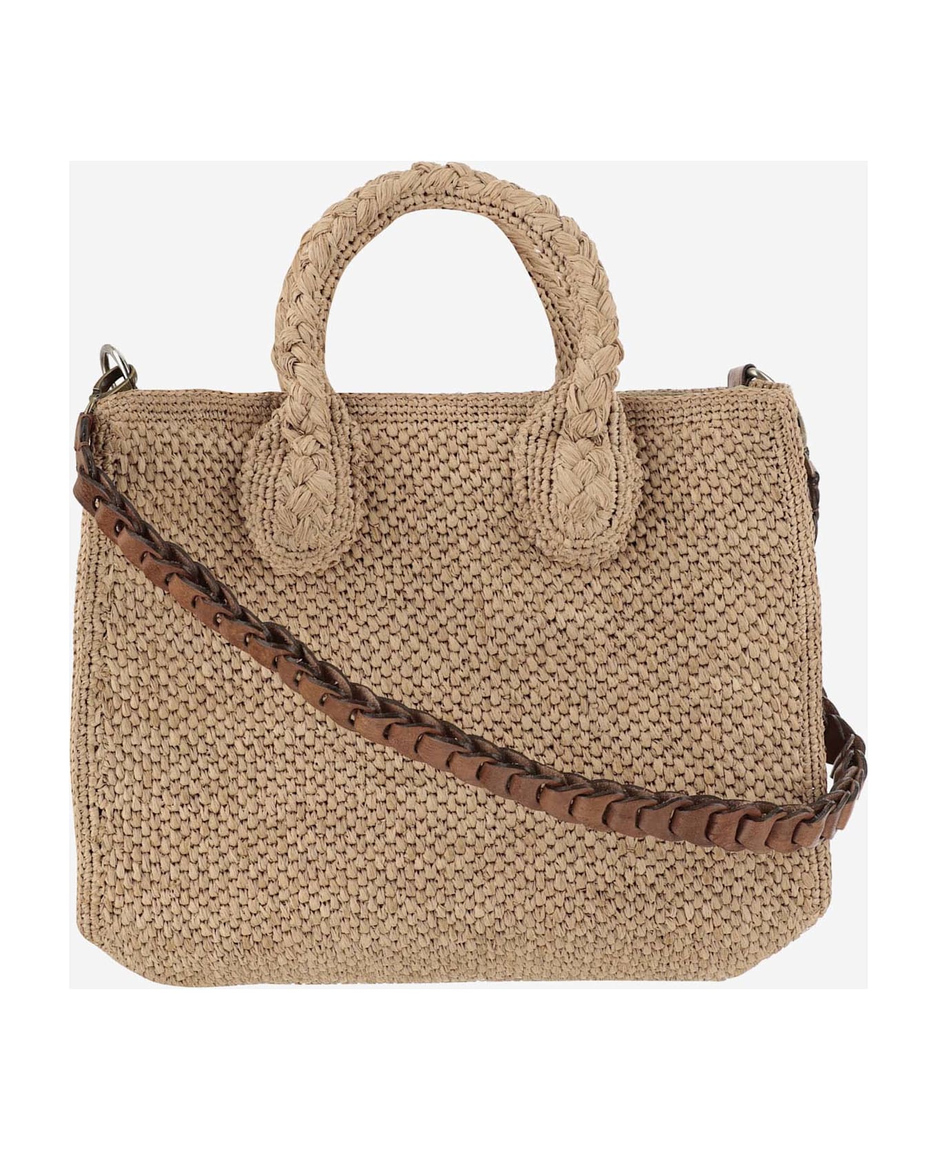 Ibeliv Raffia Bag With Leather Details - Beige