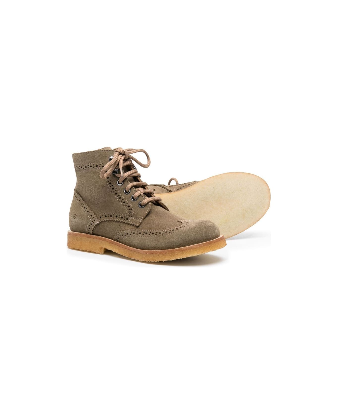 Gallucci Lace-up Suede Brogue Boots - Beige