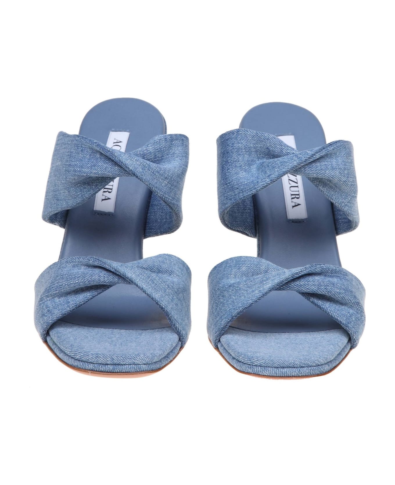 Aquazzura Twist 95 Sandal In Denim Fabric - Light blue
