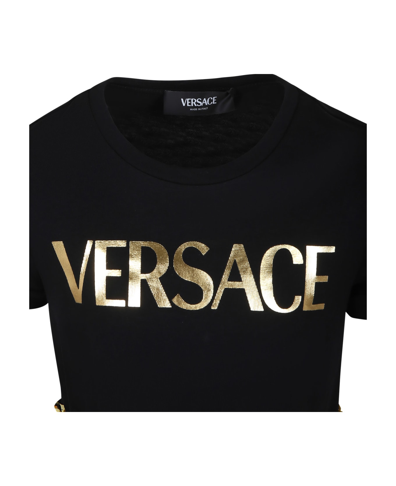 Versace Black Dress For Girl With Versace Logo And Baroque Print - BLACK ワンピース＆ドレス