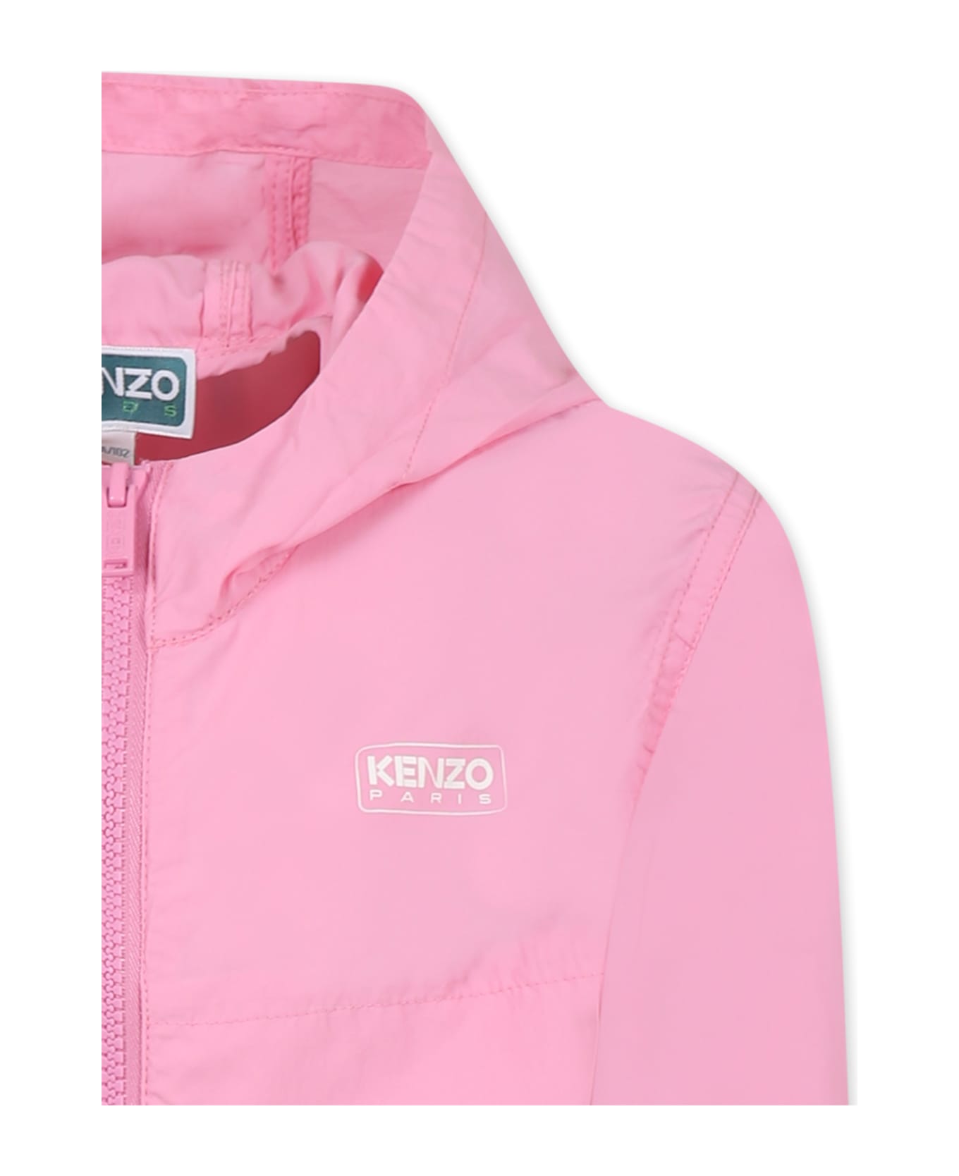 Kenzo Kids Pink Windbreaker Jacket For Girl With Logo - Pink