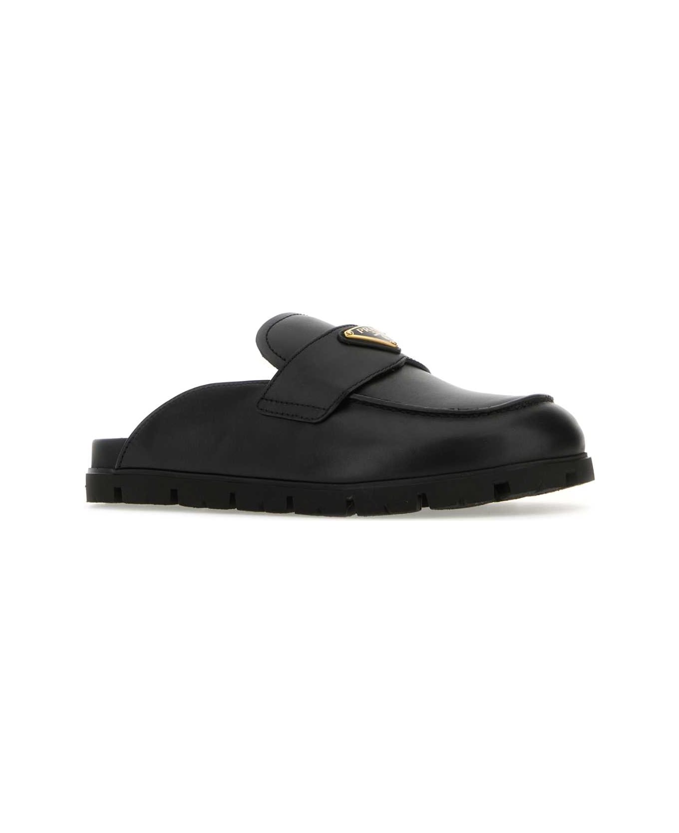 Prada Black Leather Slippers - NERO