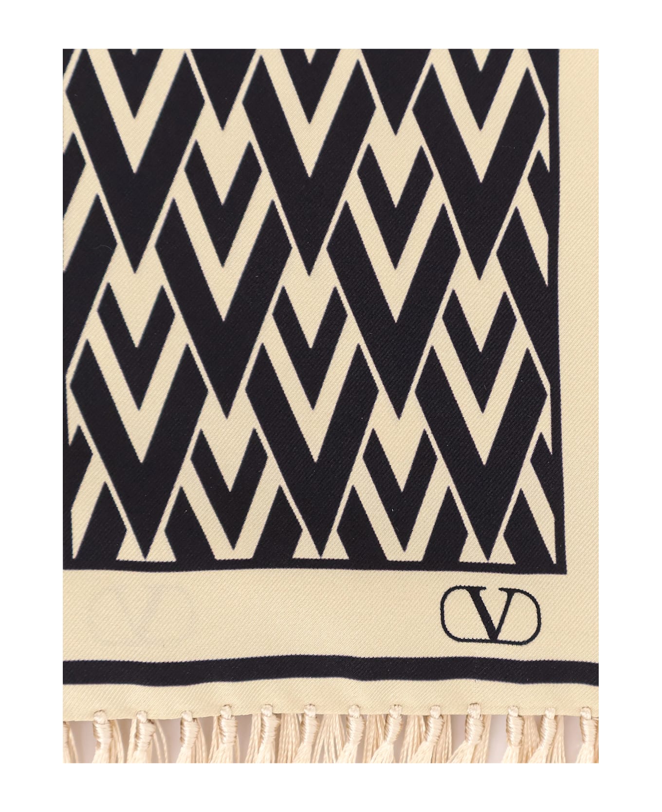 Valentino Garavani Silk Scarf - CREMA NERO