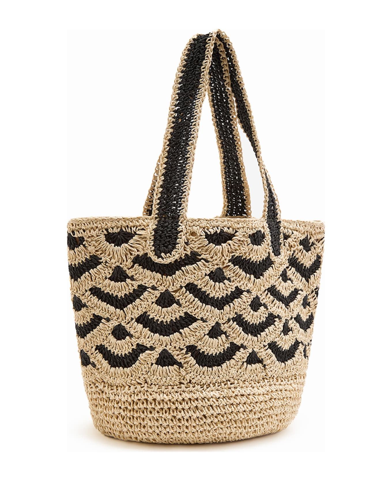 Malìparmi Shopping Bag In Hand-woven Two-tone Raffia - BEIGE/NERO