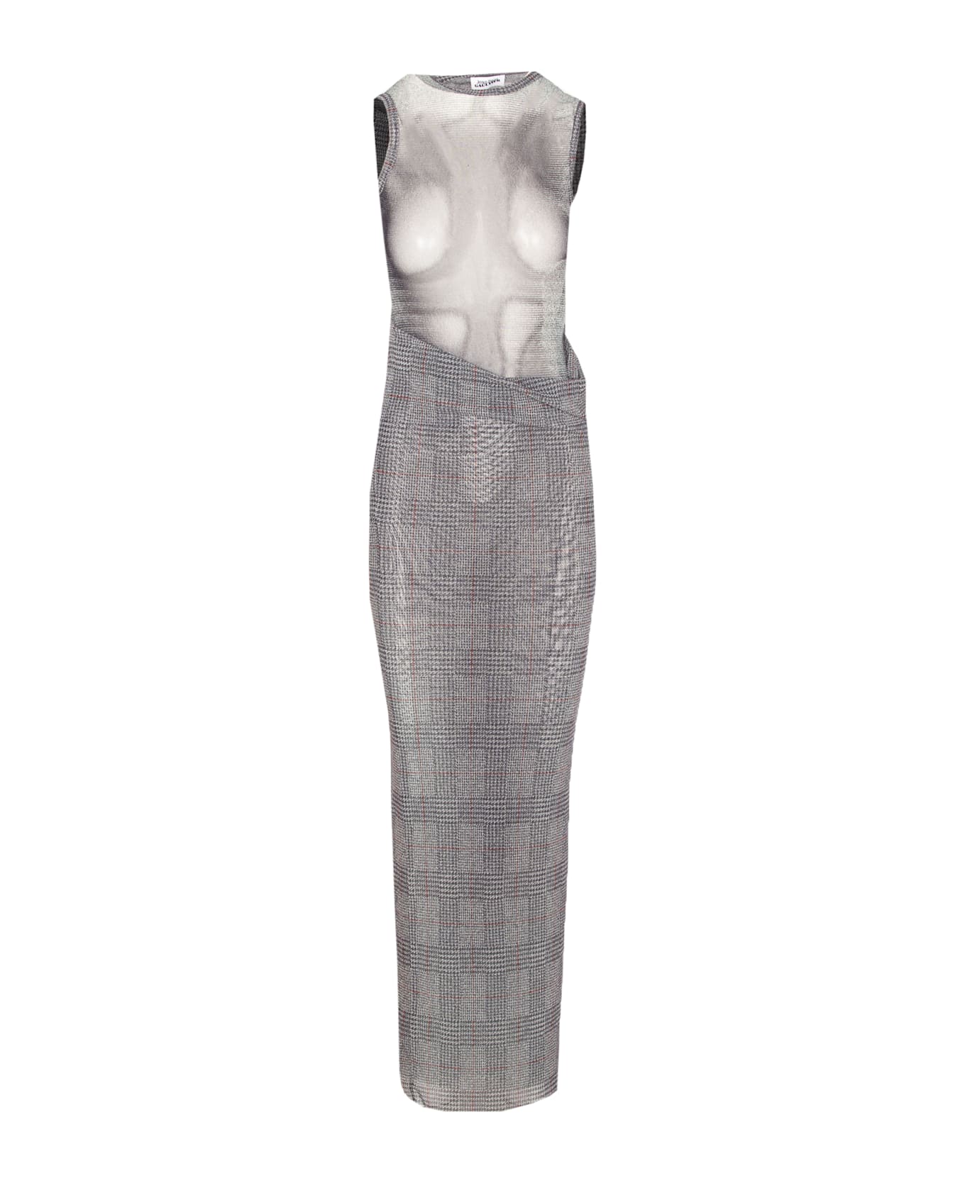 Jean Paul Gaultier Prince Of Wales Mesh Long Dress - Grey