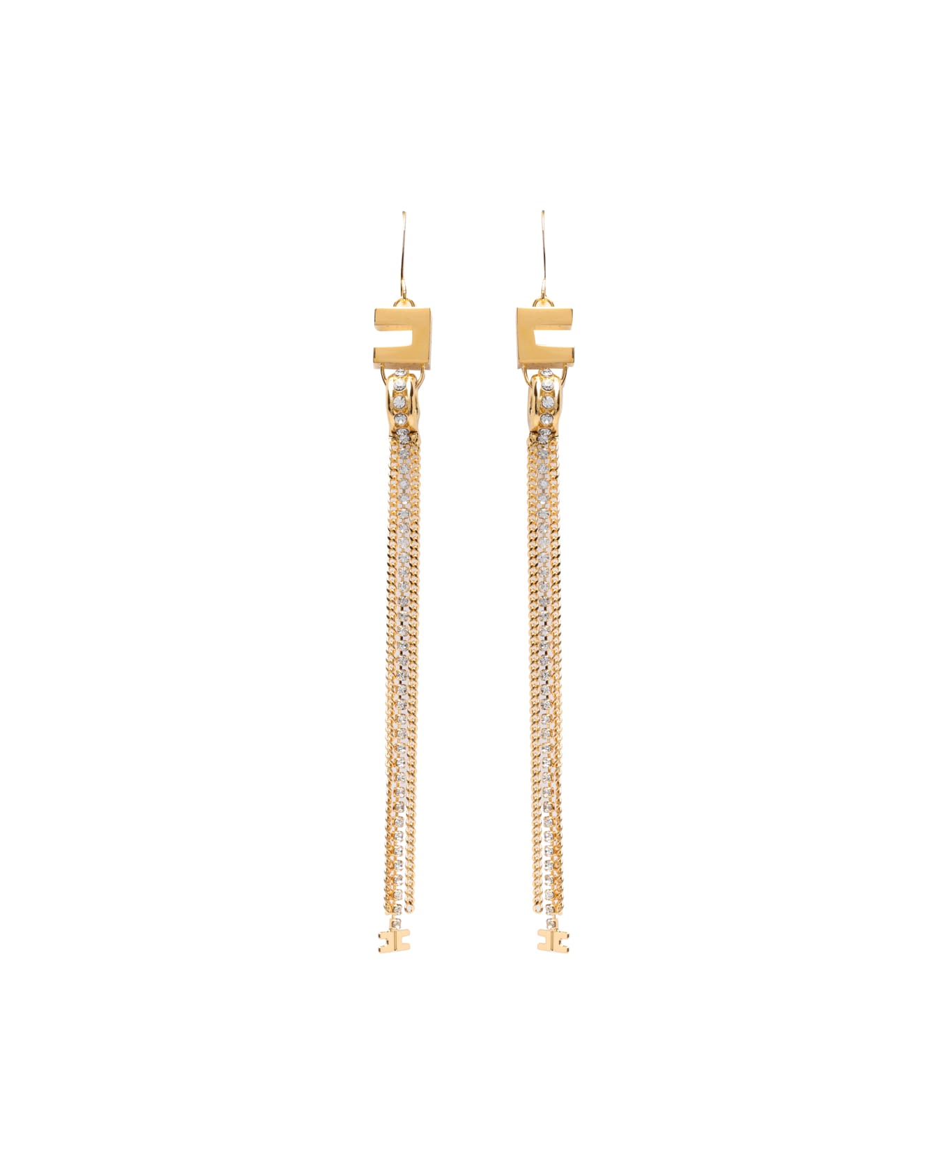Elisabetta Franchi Pendant And Strass Logo Earrings - GOLD イヤリング