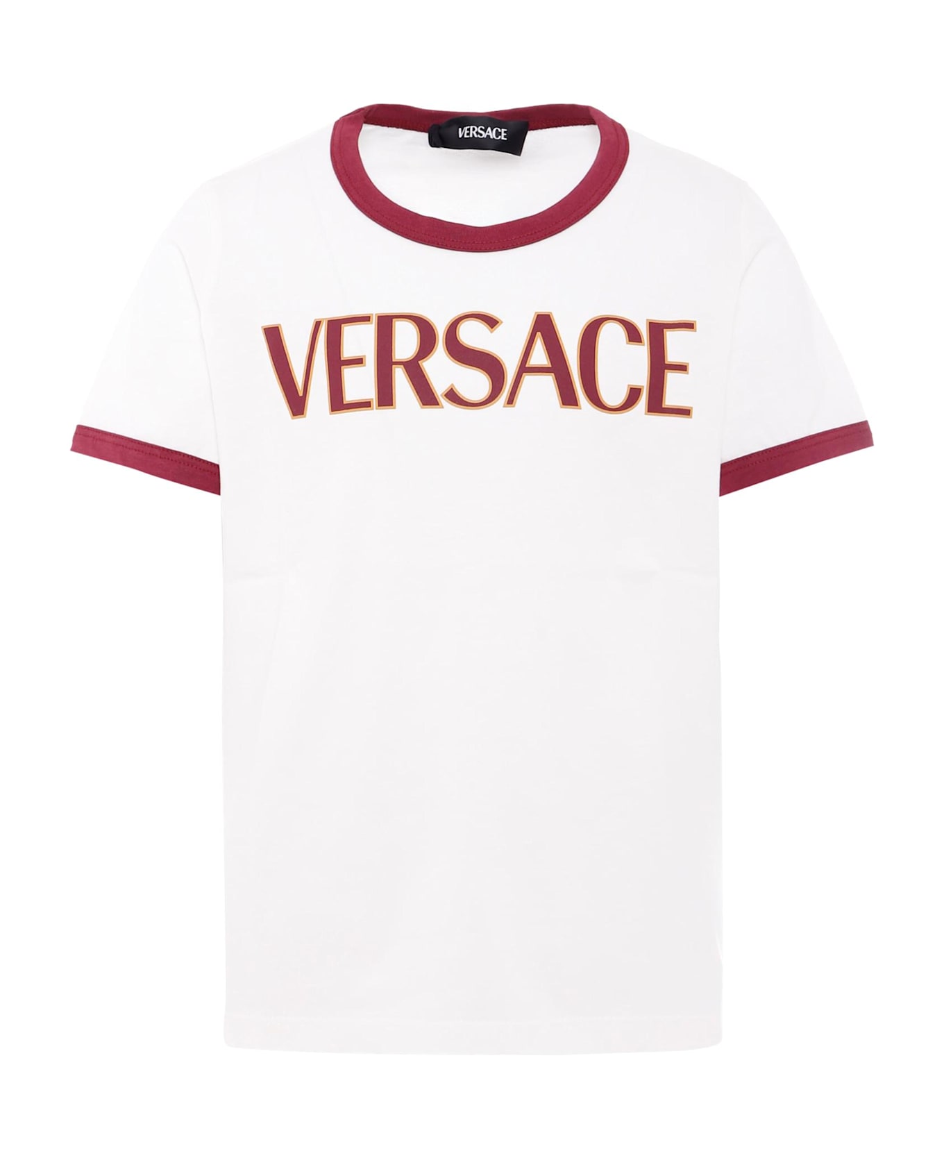Versace Ivory T-shirt With Burgundy Logo For Kids - Ivory