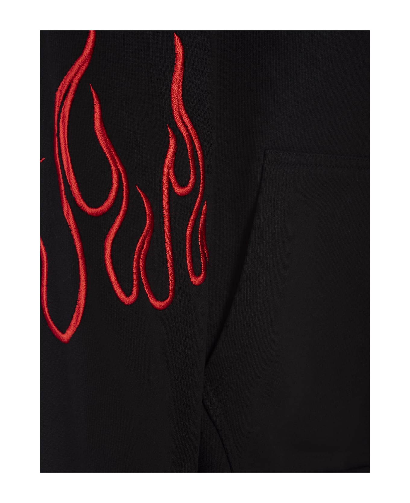 Vision of Super Black Hoodie With Red Embroidered Flames - Black