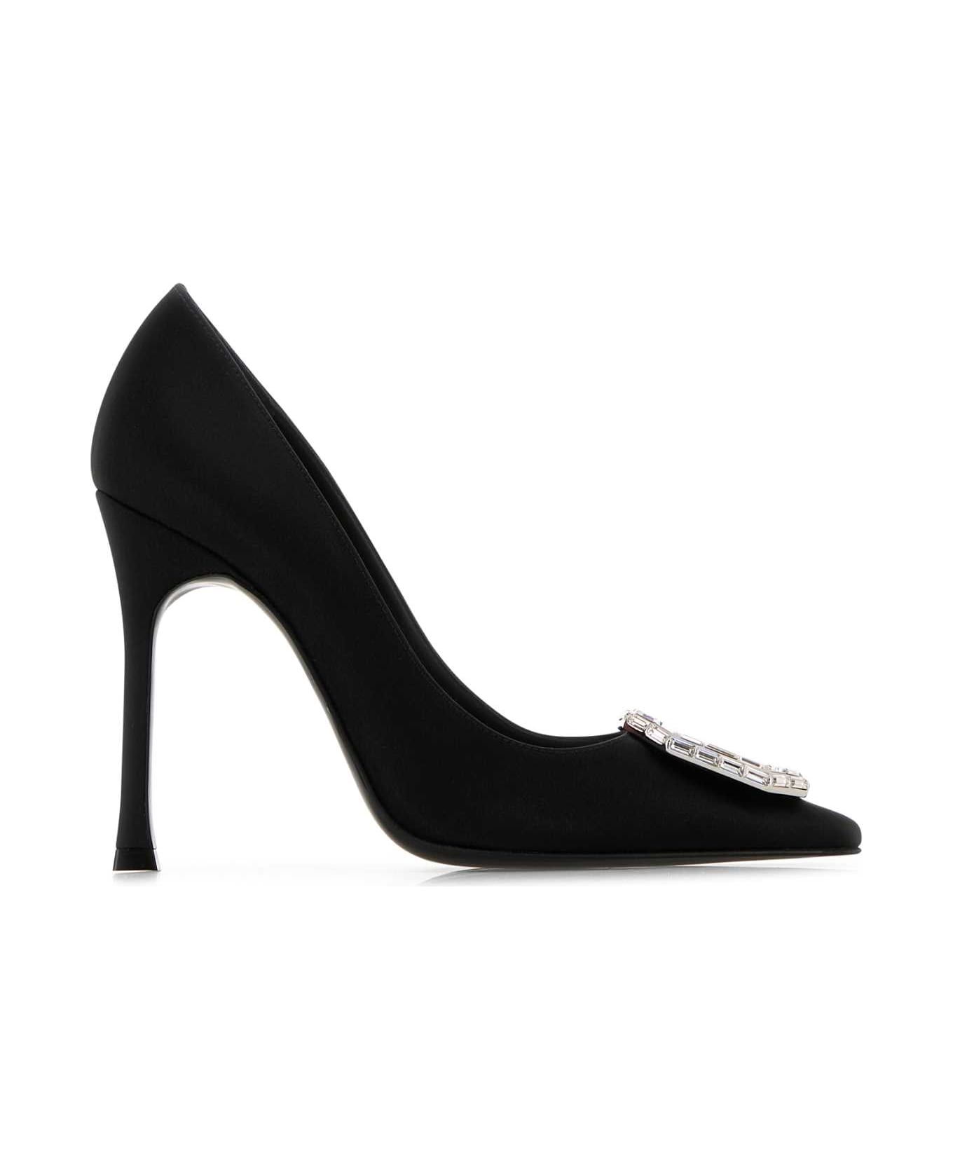 Amina Muaddi Black Satin Camelia 105 Pumps - SATINBLACKWHITEBUCKLE