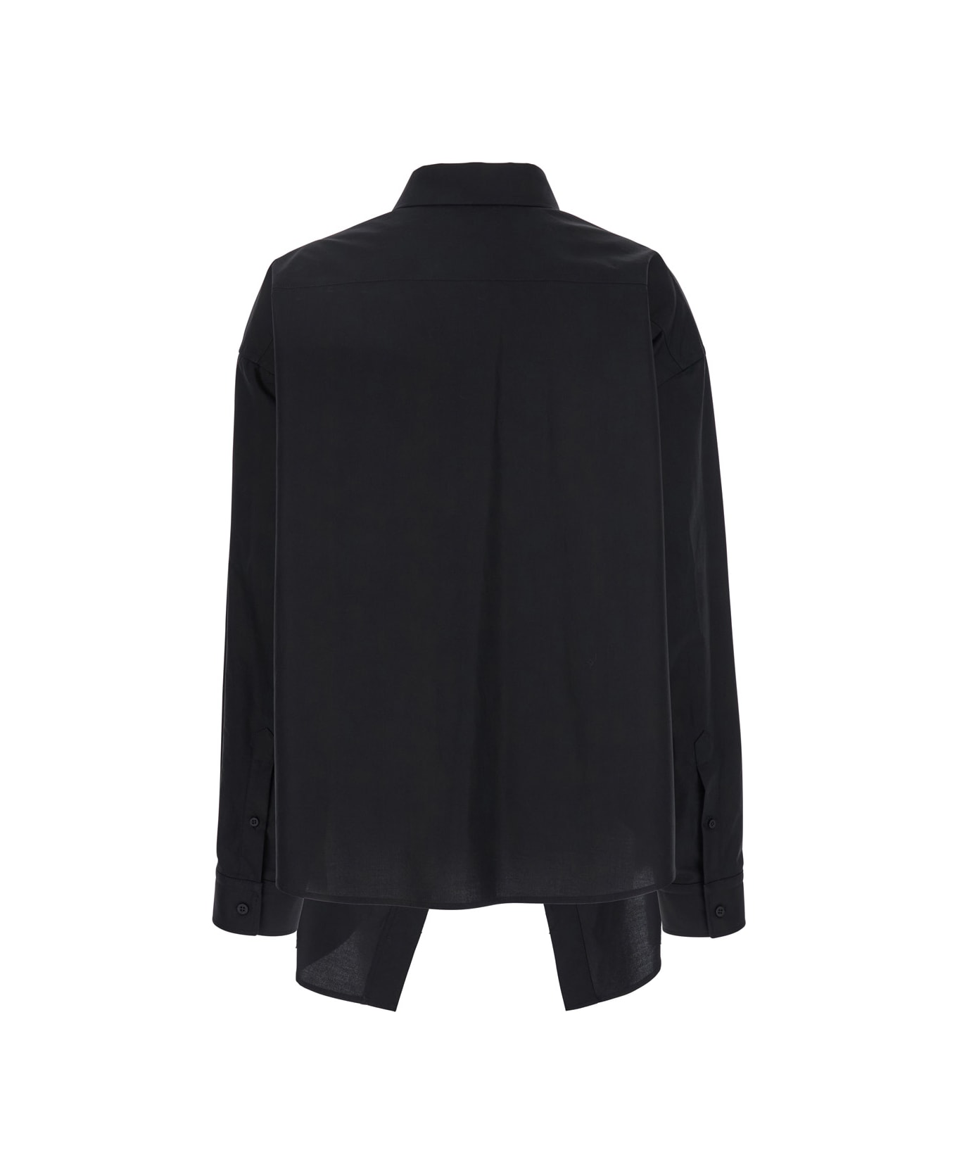 Balenciaga Black Shirt With Pointed Collar And Front Slit In Cotton Woman - Black