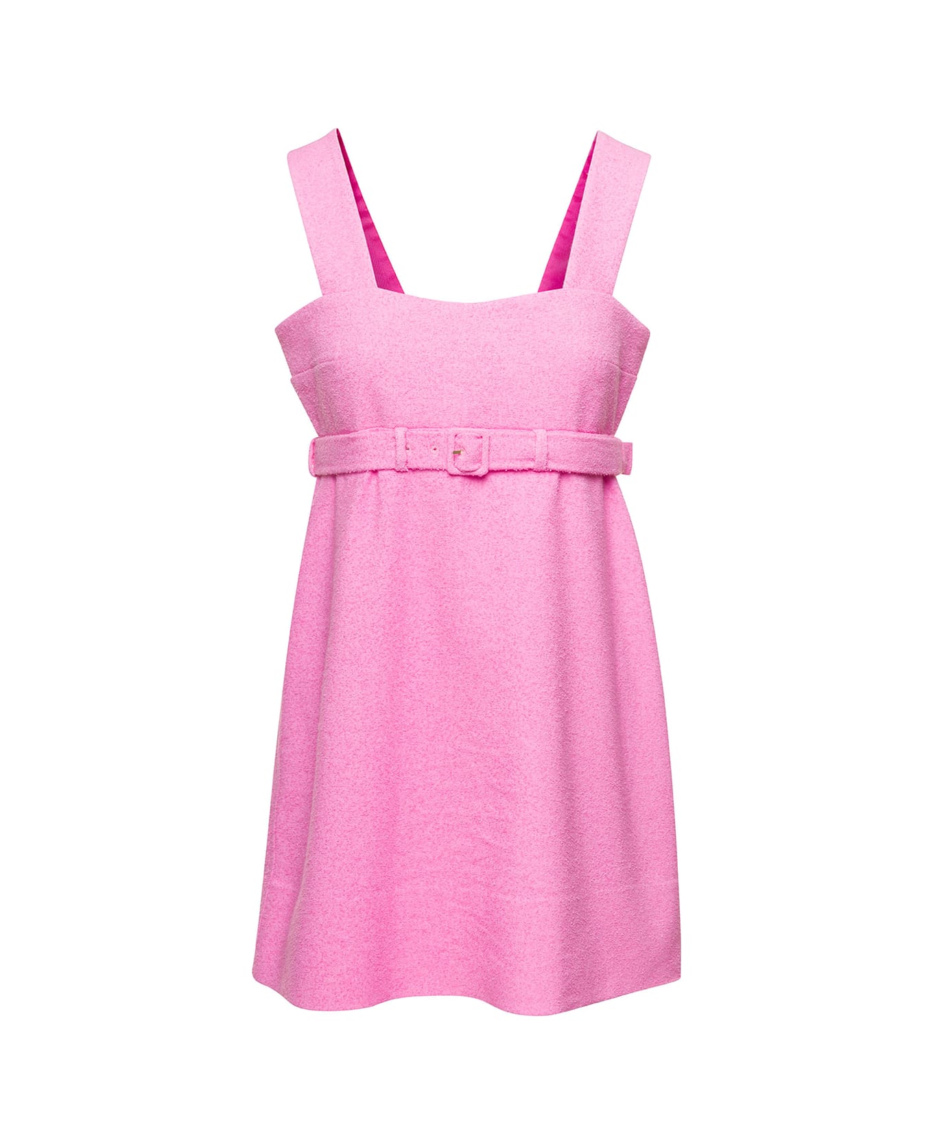 Patou Pink Corsage Belted Minidress In Cotton Blend Woman - Pink