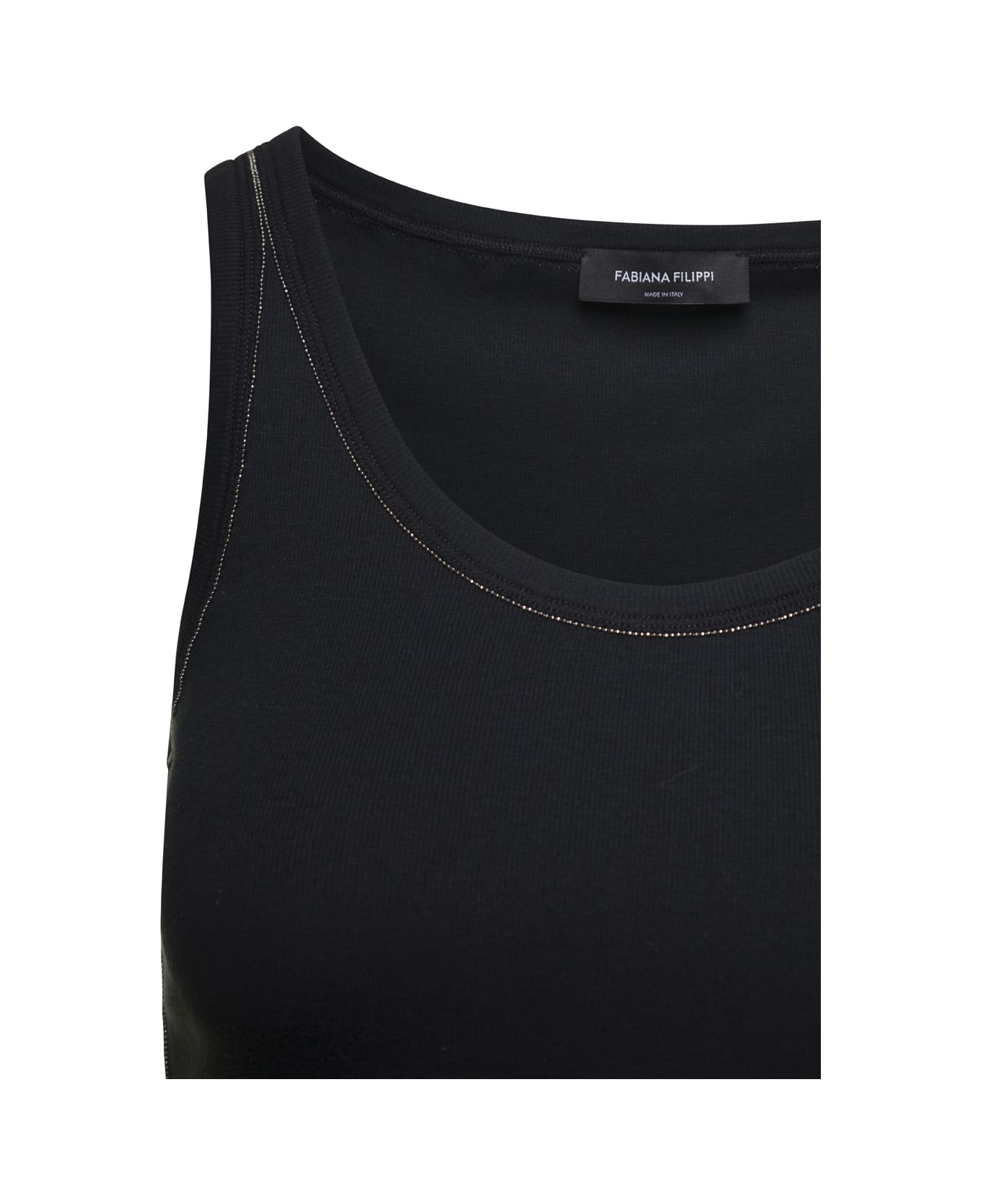 Fabiana Filippi Black Tank Top With Bead-embellishment In Cotton Woman - Black