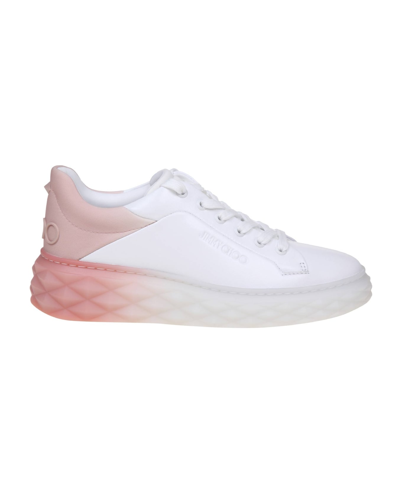 Jimmy Choo Diamond Maxi Sneakers In White And Pink Leather - WHITE/MACARON MIX