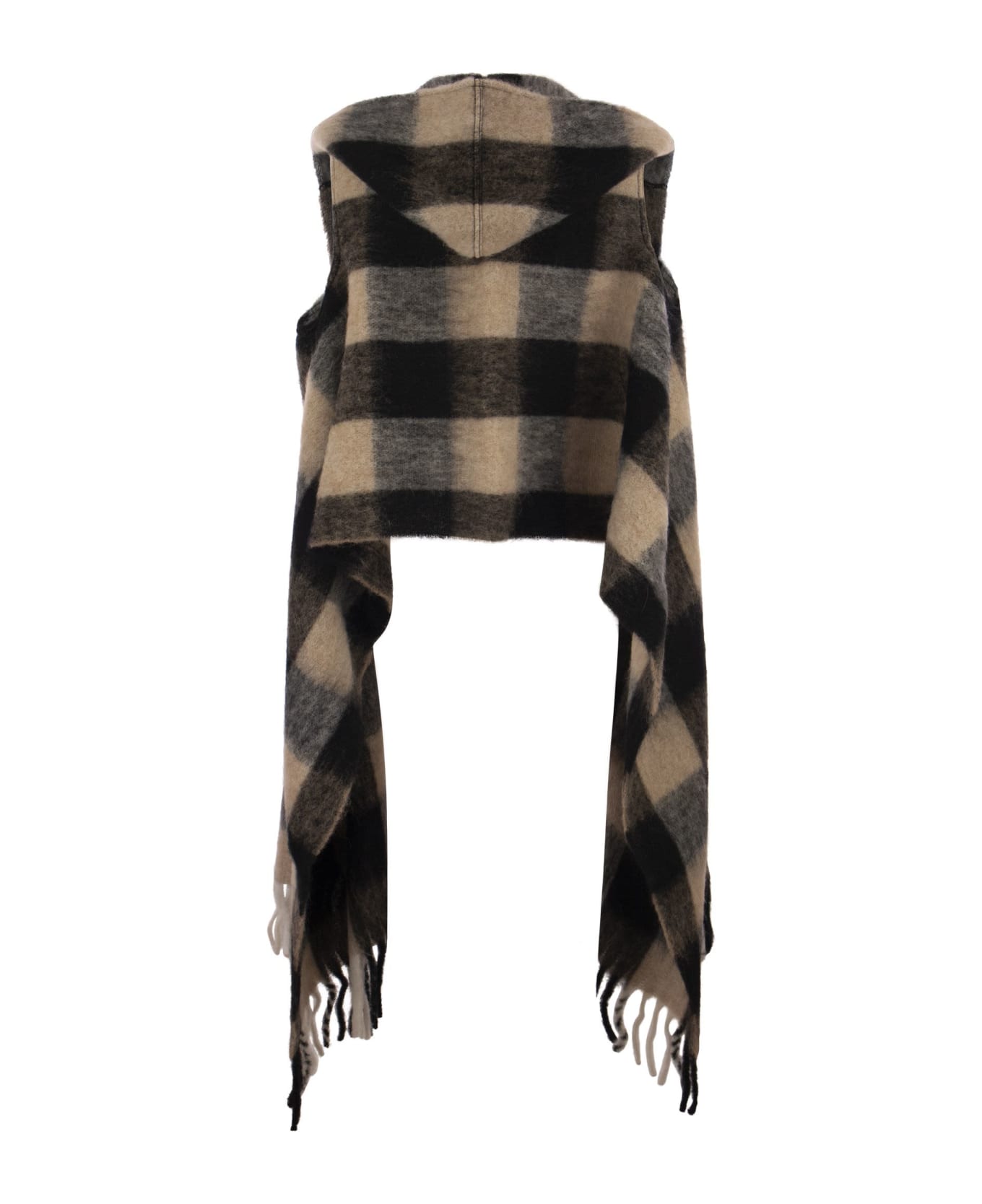 Woolrich Hooded Scarf With Checked Pattern - Beige