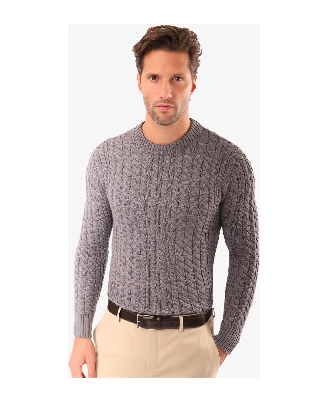 Larusmiani Cable Knit Sweater Col Du Pillon Sweater - LightGray