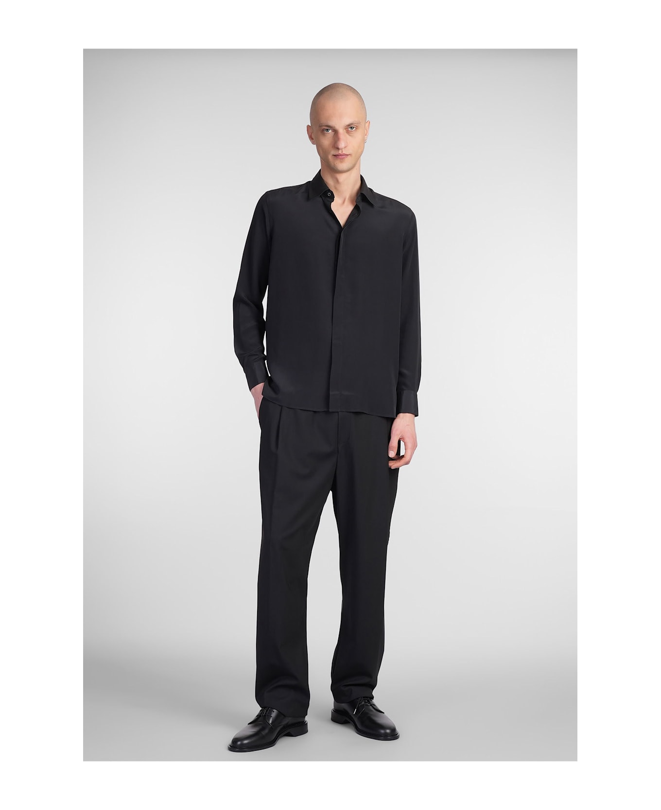 Laneus Shirt In Black Silk - black