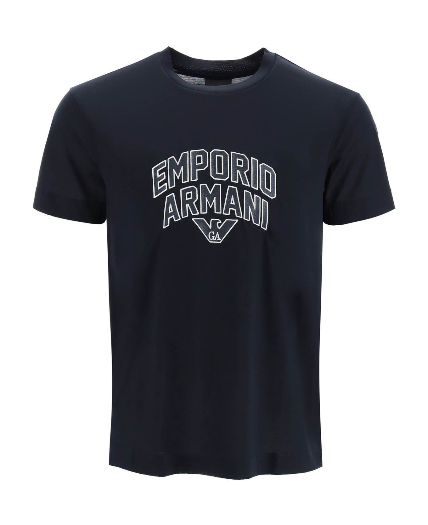 Emporio Armani Lyocell And Cotton T-shirt With Embroidered Logo
