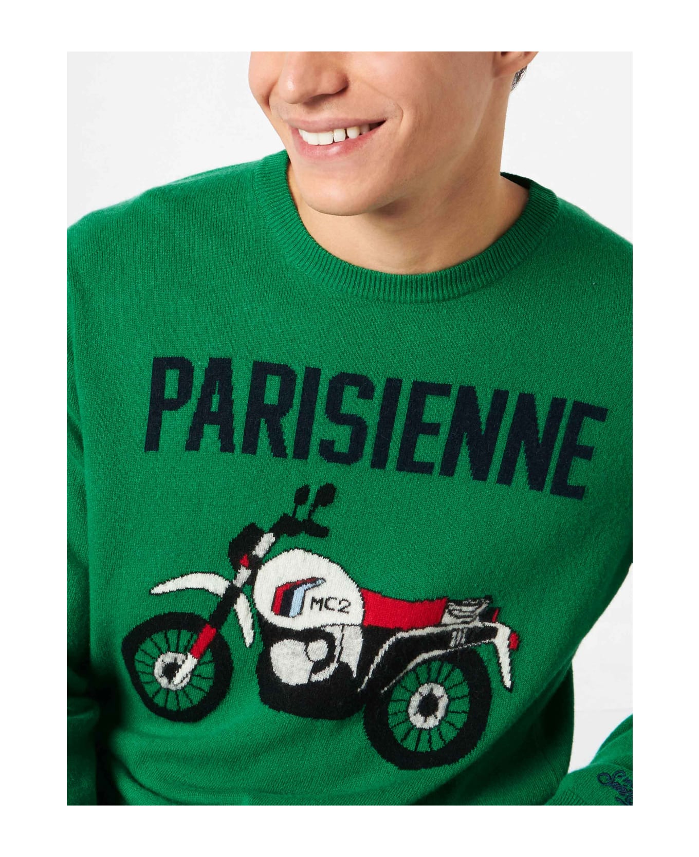 MC2 Saint Barth Man Lightweight Sweater With Motorbike Jacquard Print - GREEN