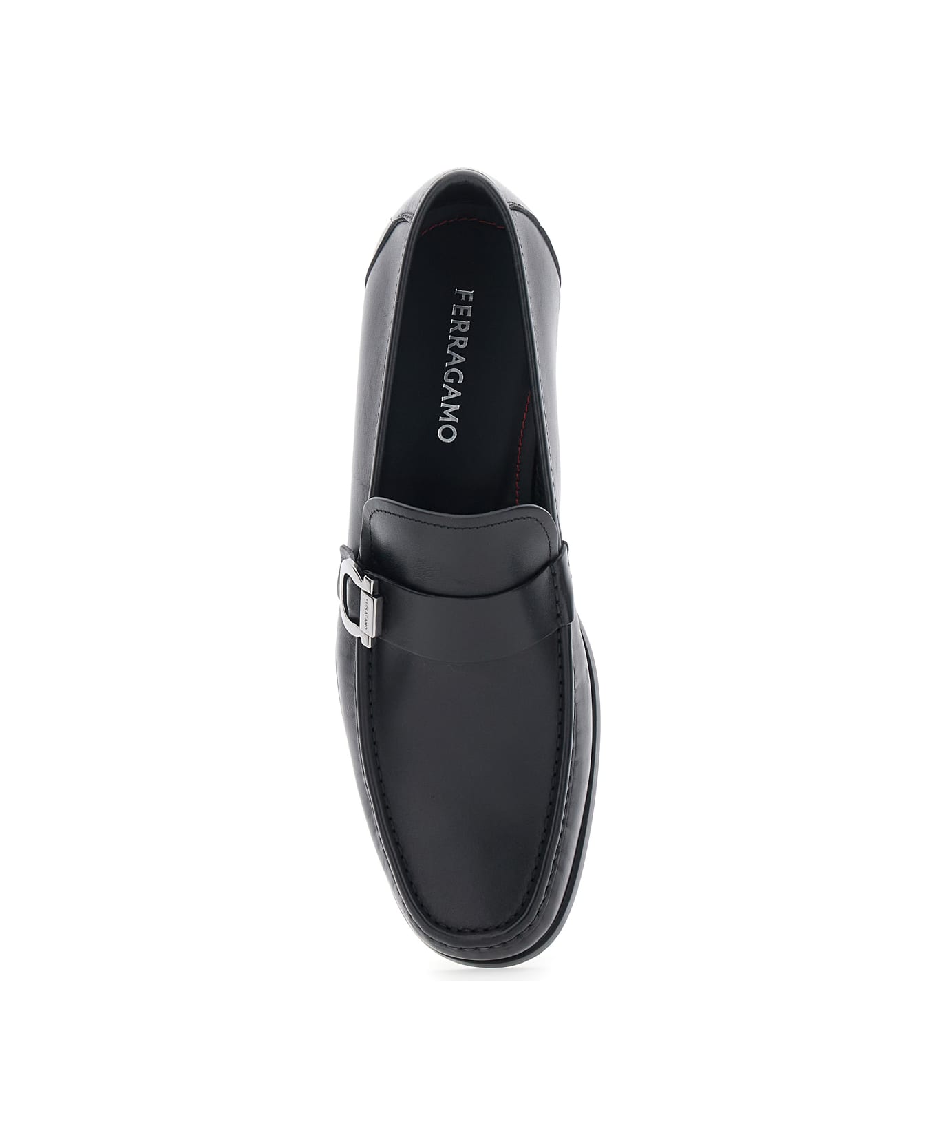 Ferragamo 'caspian' Black Loafers With Gancino Plaque On The Side In Leather Man - Black