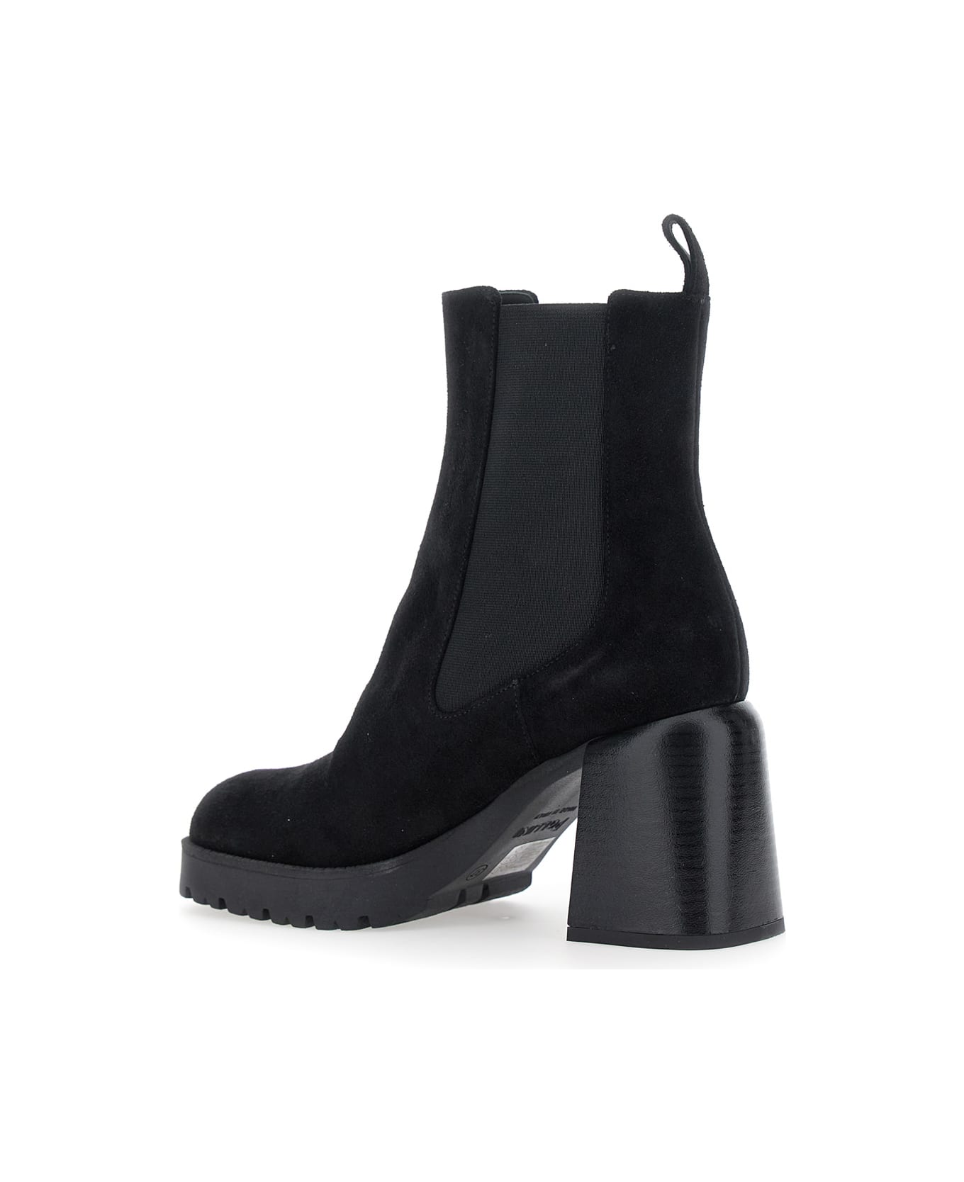 Pollini Black Elasticated Band Block Heel Ankle Boots In Suede Woman - Black