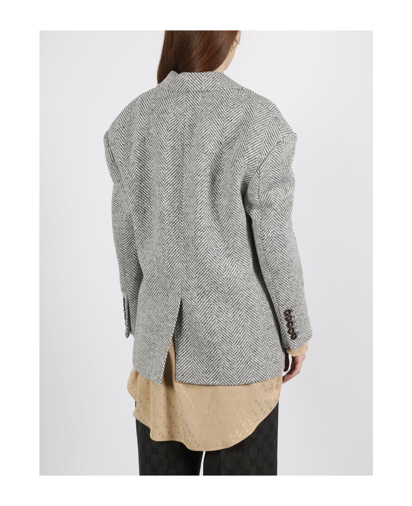Gucci Padded Shoulder Wool Jacket - Grey