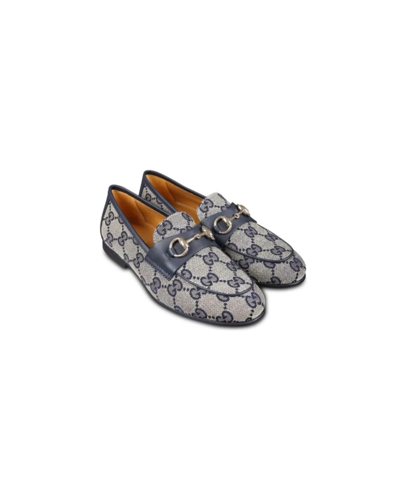 Gucci Beige And Blue Loafers With Horsebit Detail In Gg Supreme Canvas Boy - Multicolor