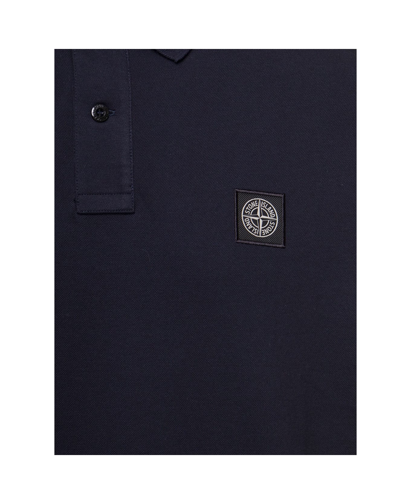 Stone Island Blue Polo With Patch Logo In Stretch Cotton Man